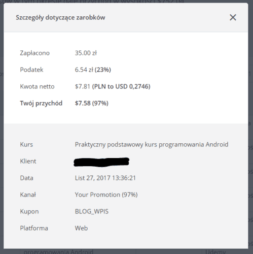 Udemy - podsumowanie finansowo-marketingowe listopada